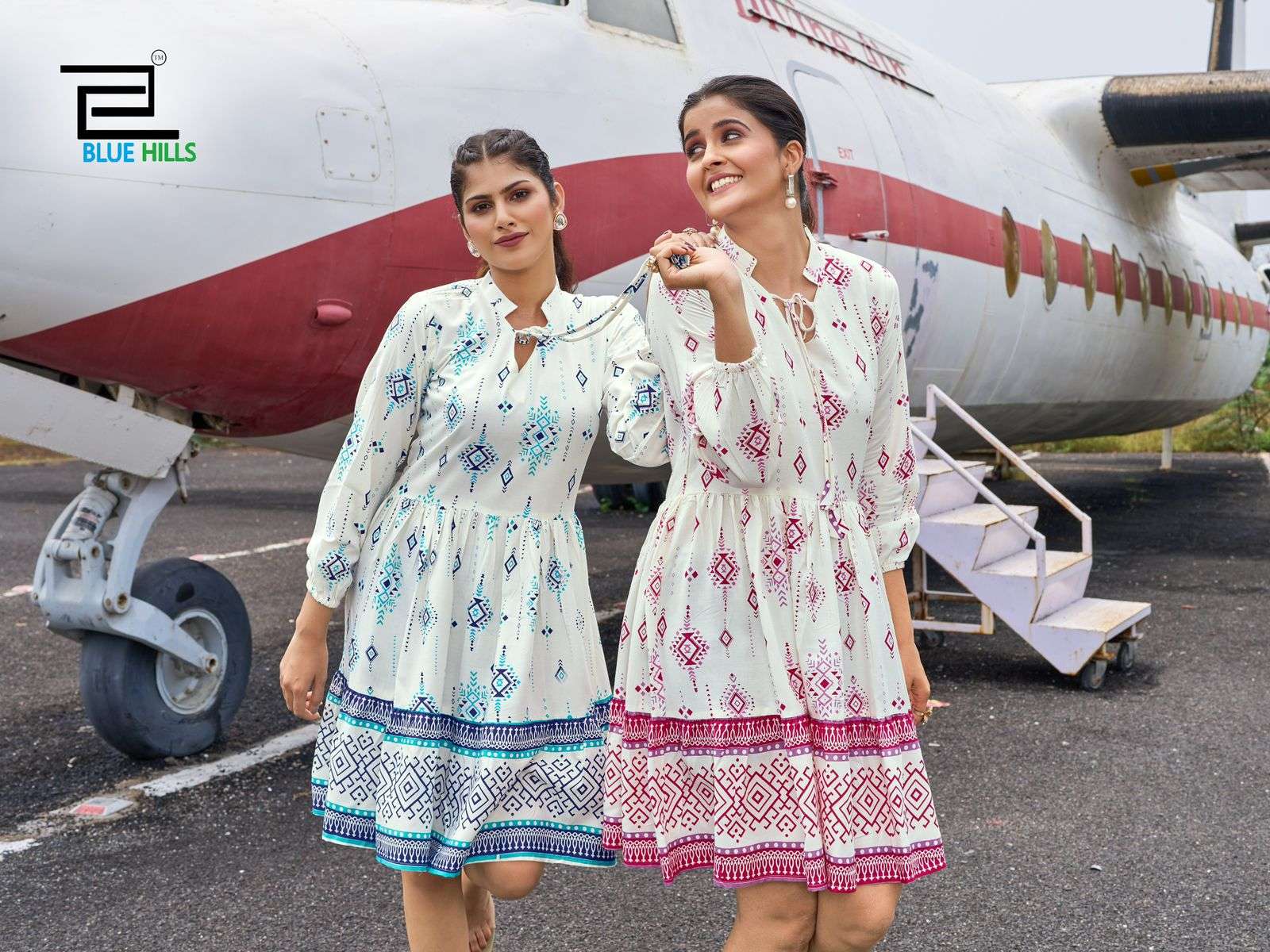 BLUE HILLS PRESENTS NETFLIX RAYON TUNIC STYLE FANCY READYMADE SHORT MIDI DRESS CATALOG WHOLESALER AND EXPORTER 