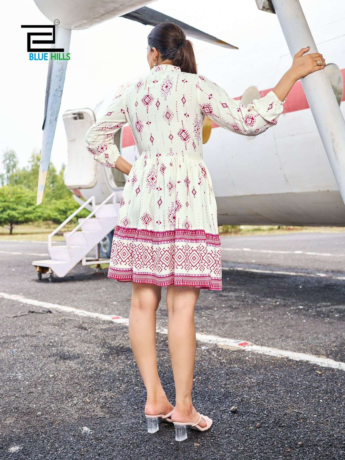 BLUE HILLS PRESENTS NETFLIX RAYON TUNIC STYLE FANCY READYMADE SHORT MIDI DRESS CATALOG WHOLESALER AND EXPORTER 