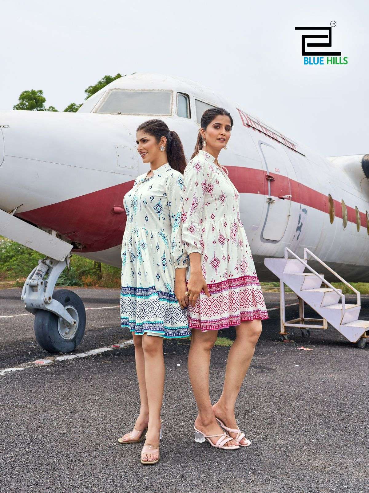 BLUE HILLS PRESENTS NETFLIX RAYON TUNIC STYLE FANCY READYMADE SHORT MIDI DRESS CATALOG WHOLESALER AND EXPORTER 
