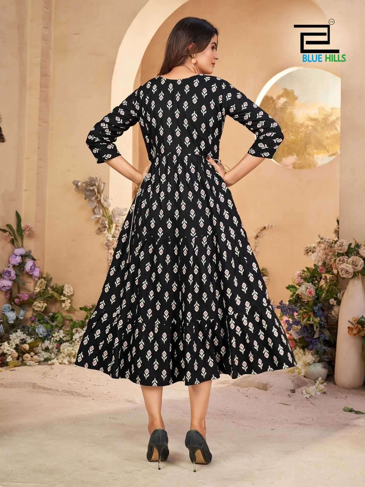 BLUE HILLS PRESENTS SARFARAZ VOL-15 RAYON PRINT NECK EMBROIDERY FULL STITCH BIG SIZE GOWN STYLE KURTI CATALOG WHOLESALER AND EXPORTER IN SURAT