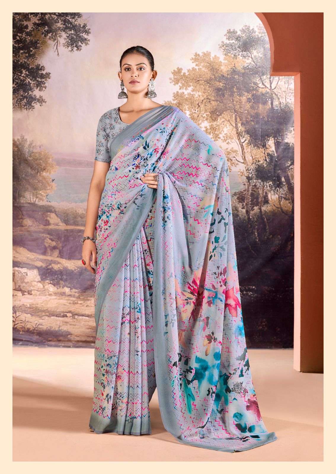 KASHVI CREATION PRESENTS NEHA VOL-1 FANCY DULL MOSS DIGITAL PRINT SAREE CATALOG WHOLESALER AND EXPORTER IN SURAT