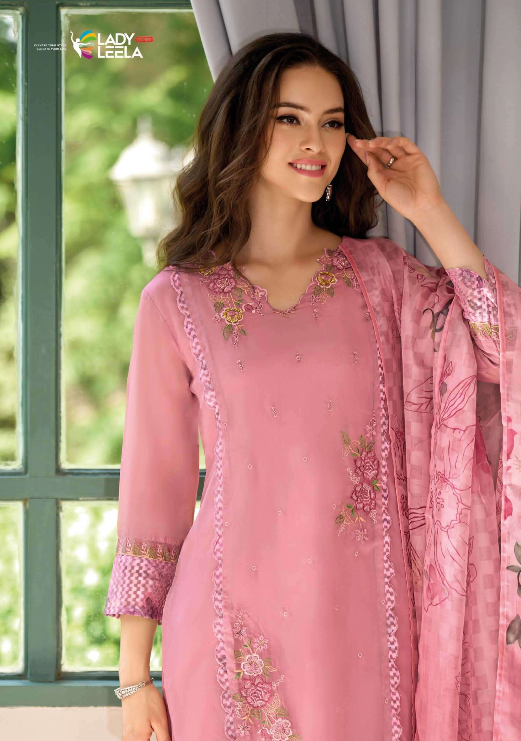 LADY LEELA PRESENTS INAYA ORGANZA OCCASION WEAR STYLISH HANDWORK FULL STITCH 3PCS KURTIS CATALOG WHOLESALER AND EXPORTER IN SURAT