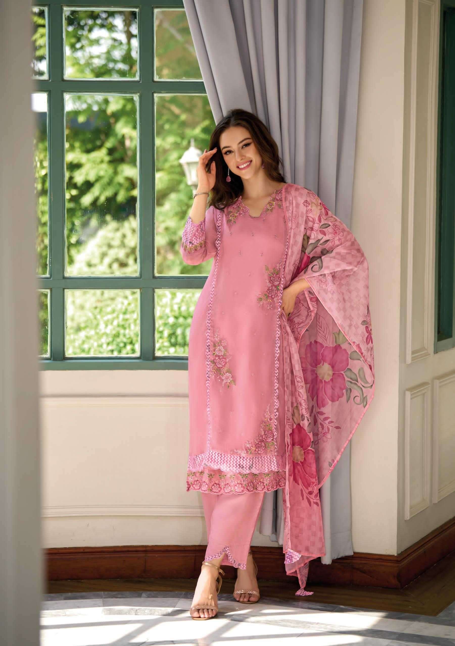 LADY LEELA PRESENTS INAYA ORGANZA OCCASION WEAR STYLISH HANDWORK FULL STITCH 3PCS KURTIS CATALOG WHOLESALER AND EXPORTER IN SURAT