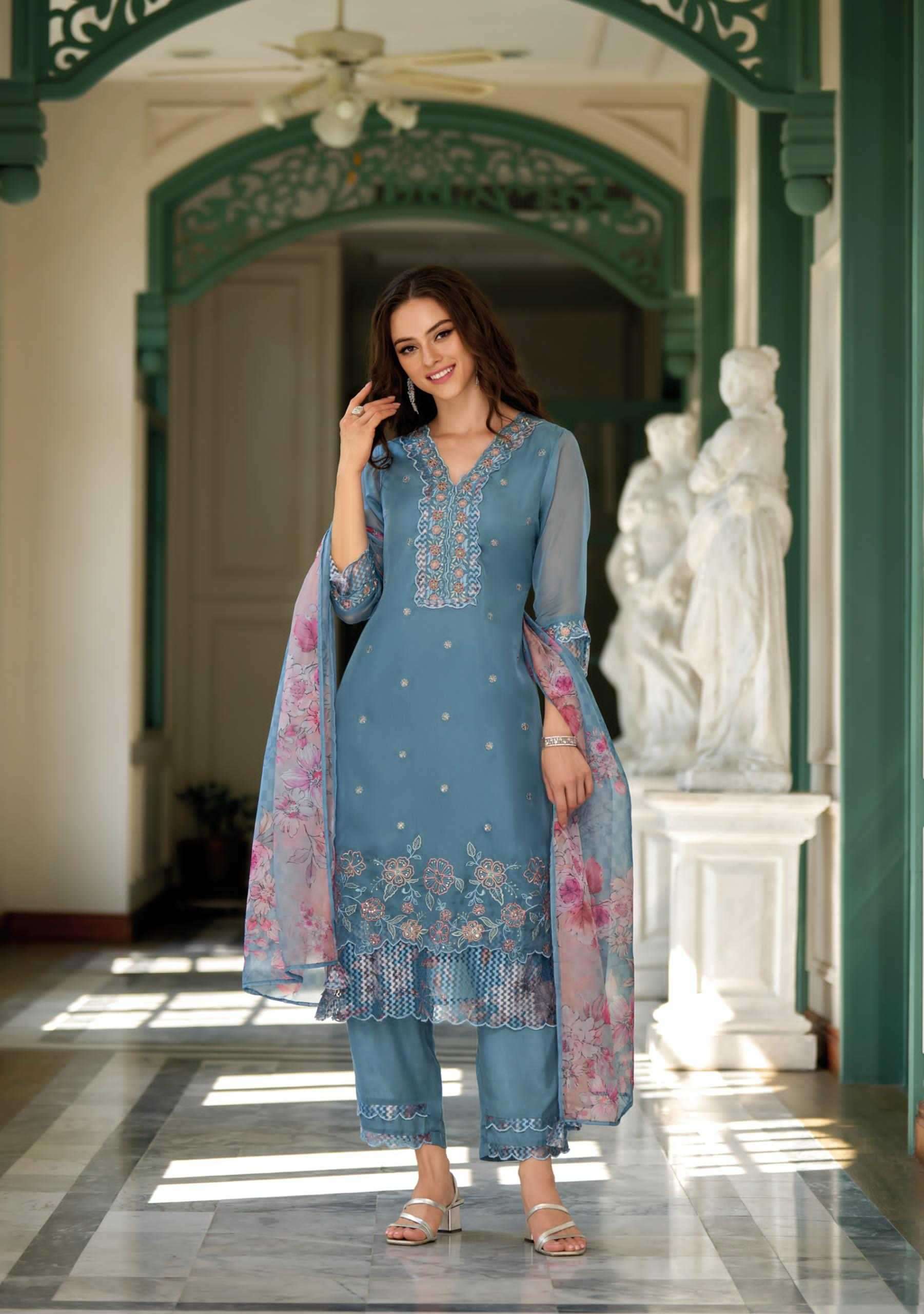 LADY LEELA PRESENTS INAYA ORGANZA OCCASION WEAR STYLISH HANDWORK FULL STITCH 3PCS KURTIS CATALOG WHOLESALER AND EXPORTER IN SURAT