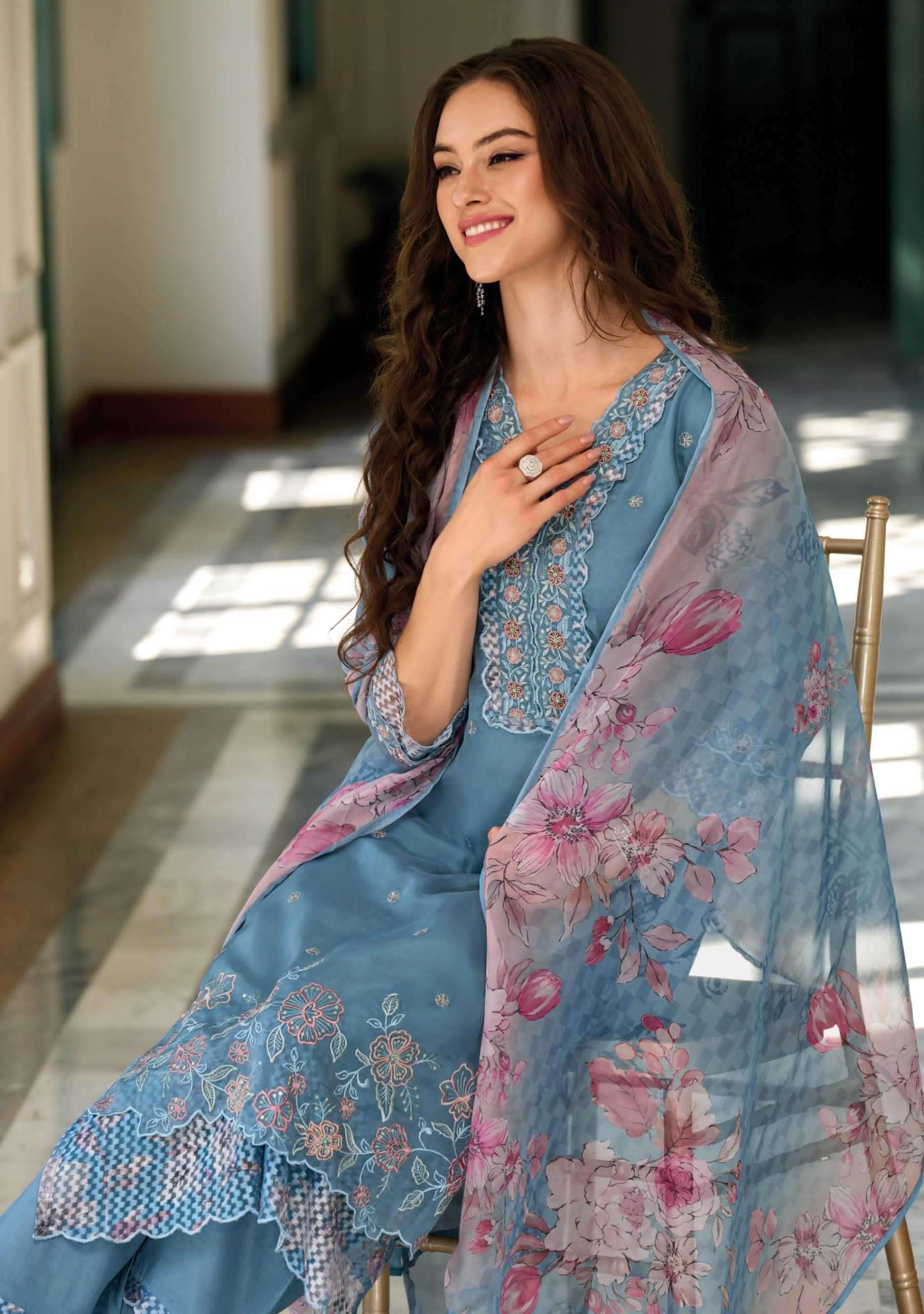 LADY LEELA PRESENTS INAYA ORGANZA OCCASION WEAR STYLISH HANDWORK FULL STITCH 3PCS KURTIS CATALOG WHOLESALER AND EXPORTER IN SURAT