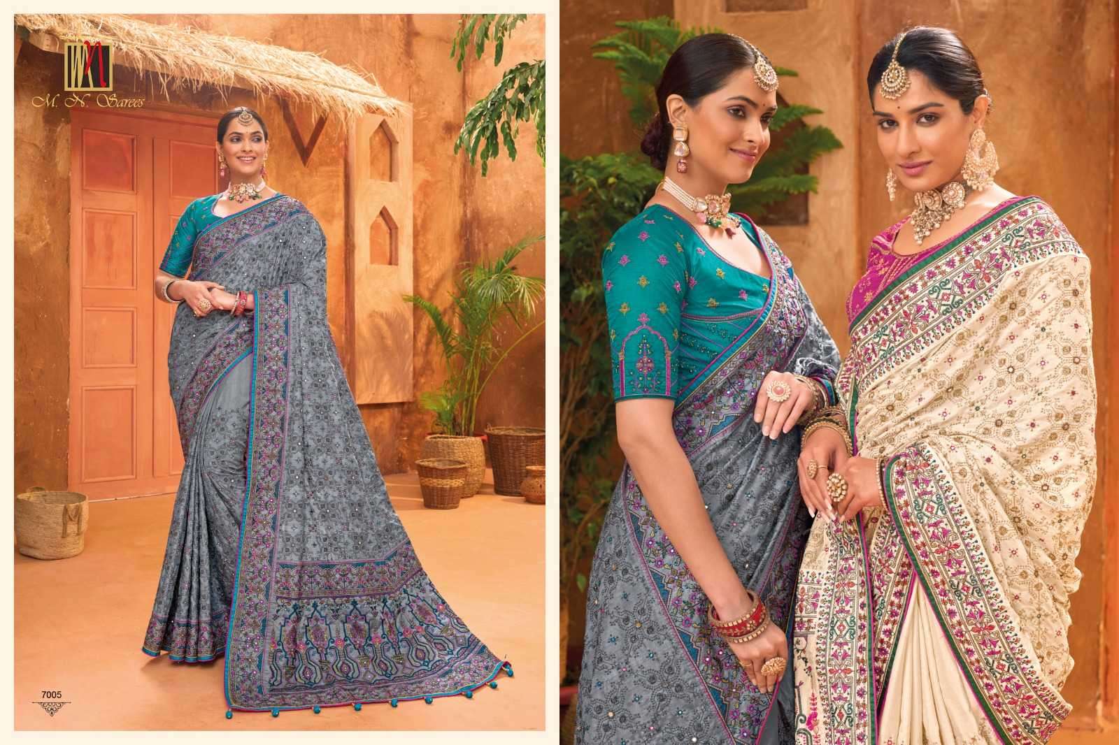 MN SAREE PRESENTS KACHHI WORK VOL-5 GORGEOUS HAND EMBROIDERY WORK TRADITIONAL SAREES CATALOG WHOLESALER AND EXPORTER IN SURAT