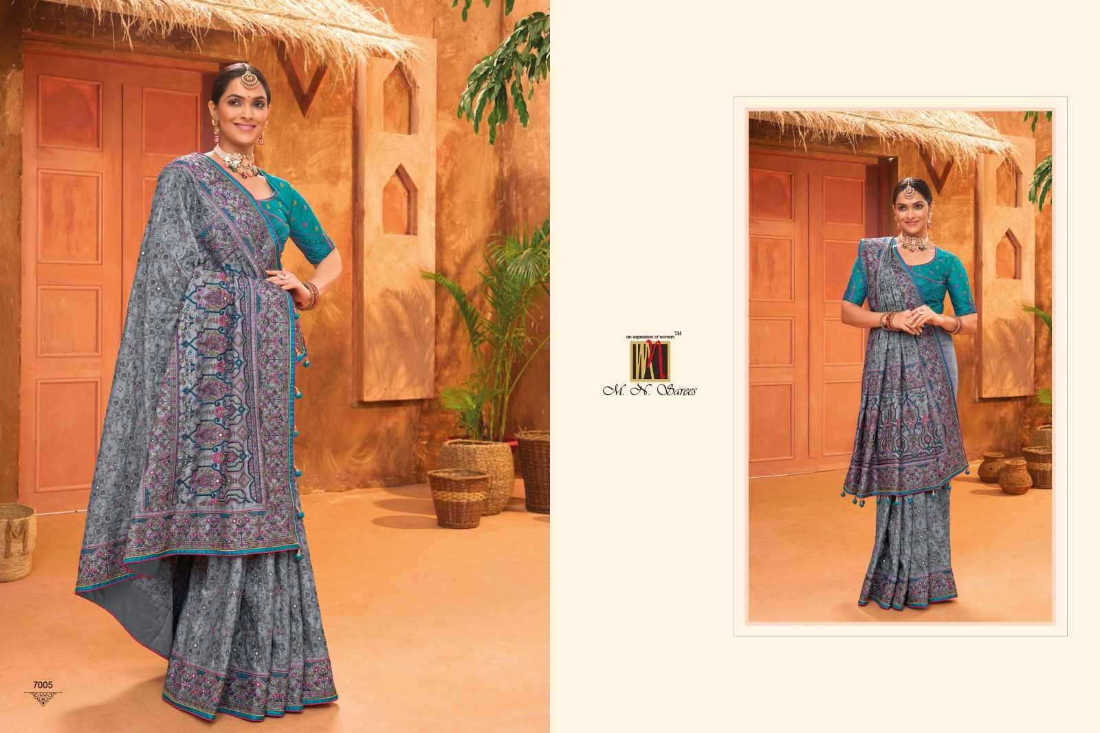MN SAREE PRESENTS KACHHI WORK VOL-5 GORGEOUS HAND EMBROIDERY WORK TRADITIONAL SAREES CATALOG WHOLESALER AND EXPORTER IN SURAT