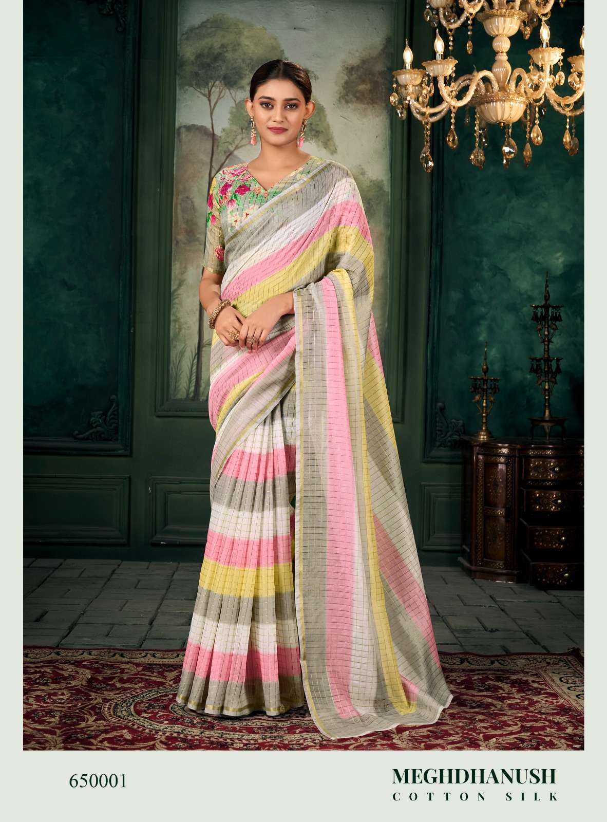 RAJPATH PRESENT MEGHDHANUSHYA CHANDERI LINEN FANCY SAREE CATALOG WHOLESALER AND EXPORTER IN SURAT 