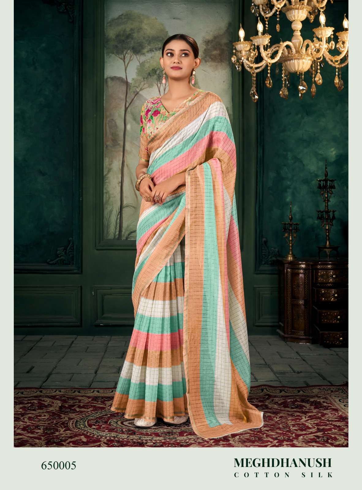 RAJPATH PRESENT MEGHDHANUSHYA CHANDERI LINEN FANCY SAREE CATALOG WHOLESALER AND EXPORTER IN SURAT 