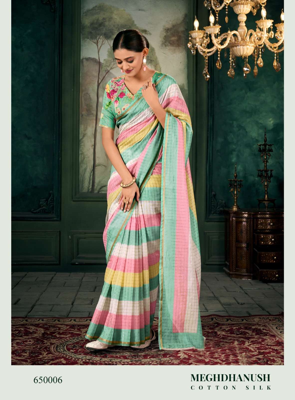 RAJPATH PRESENT MEGHDHANUSHYA CHANDERI LINEN FANCY SAREE CATALOG WHOLESALER AND EXPORTER IN SURAT 