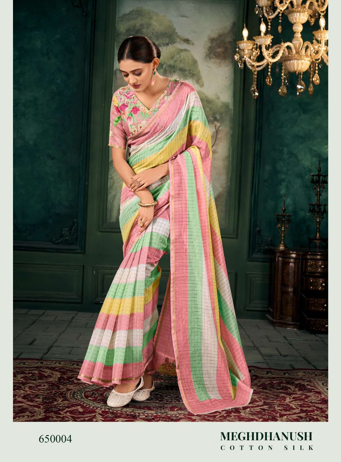 RAJPATH PRESENT MEGHDHANUSHYA CHANDERI LINEN FANCY SAREE CATALOG WHOLESALER AND EXPORTER IN SURAT 
