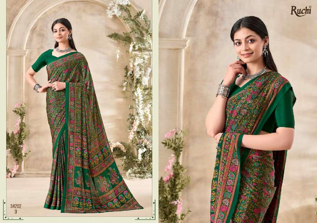 Ruchi Presents Vivanta Silk 35th Edition Silk Crepe Printed Saree Catalog Wholesaler and Exporter In surat