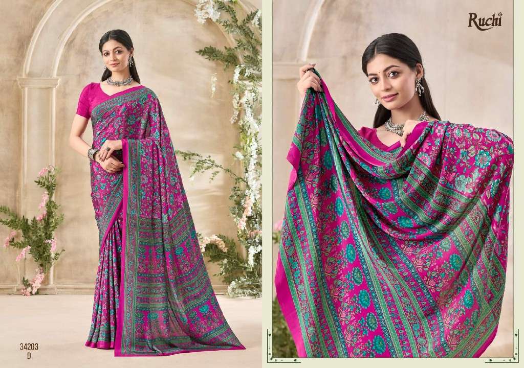 Ruchi Presents Vivanta Silk 35th Edition Silk Crepe Printed Saree Catalog Wholesaler and Exporter In surat
