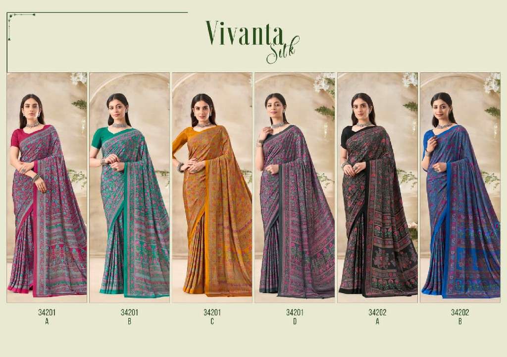 Ruchi Presents Vivanta Silk 35th Edition Silk Crepe Printed Saree Catalog Wholesaler and Exporter In surat