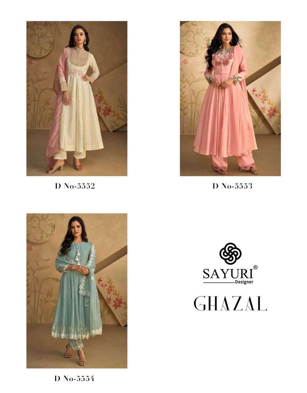 SAYURI DESIGNER PRESENTS GHAZAL READYMADE SILK PARTY WEAR SALWAR SUITS CATALOG WHOLESALER AND EXPORTER IN SURAT