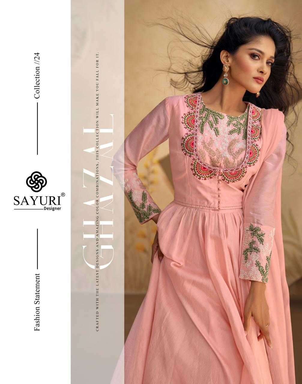 SAYURI DESIGNER PRESENTS GHAZAL READYMADE SILK PARTY WEAR SALWAR SUITS CATALOG WHOLESALER AND EXPORTER IN SURAT