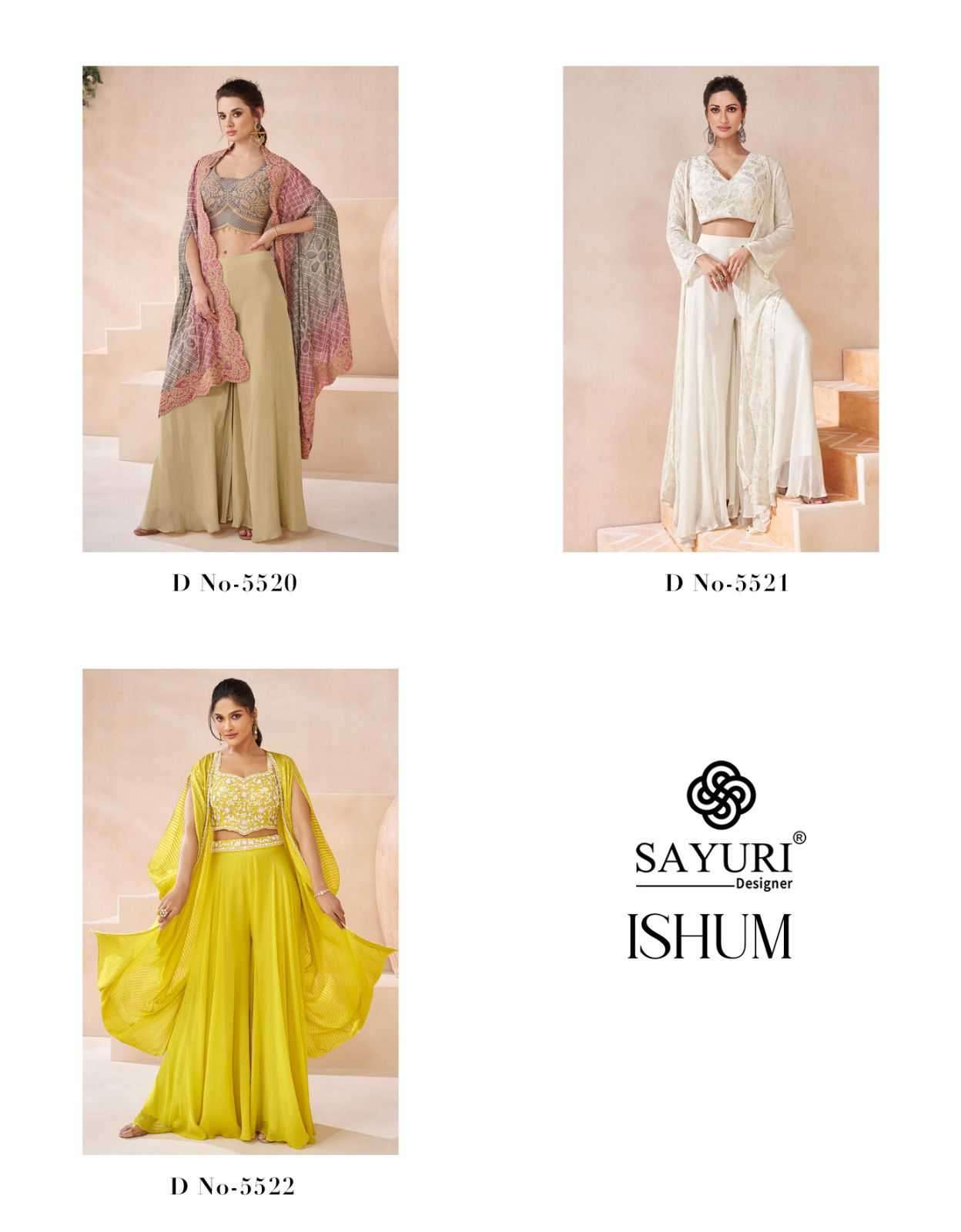 SAYURI DESIGNER PRESENTS ISHUM OCCASION WEAR READYMADE GEORGETTE FANCY INDOWESTERN DRESS CATALOG WHOLESALER AND EXPORTER IN SURAT
