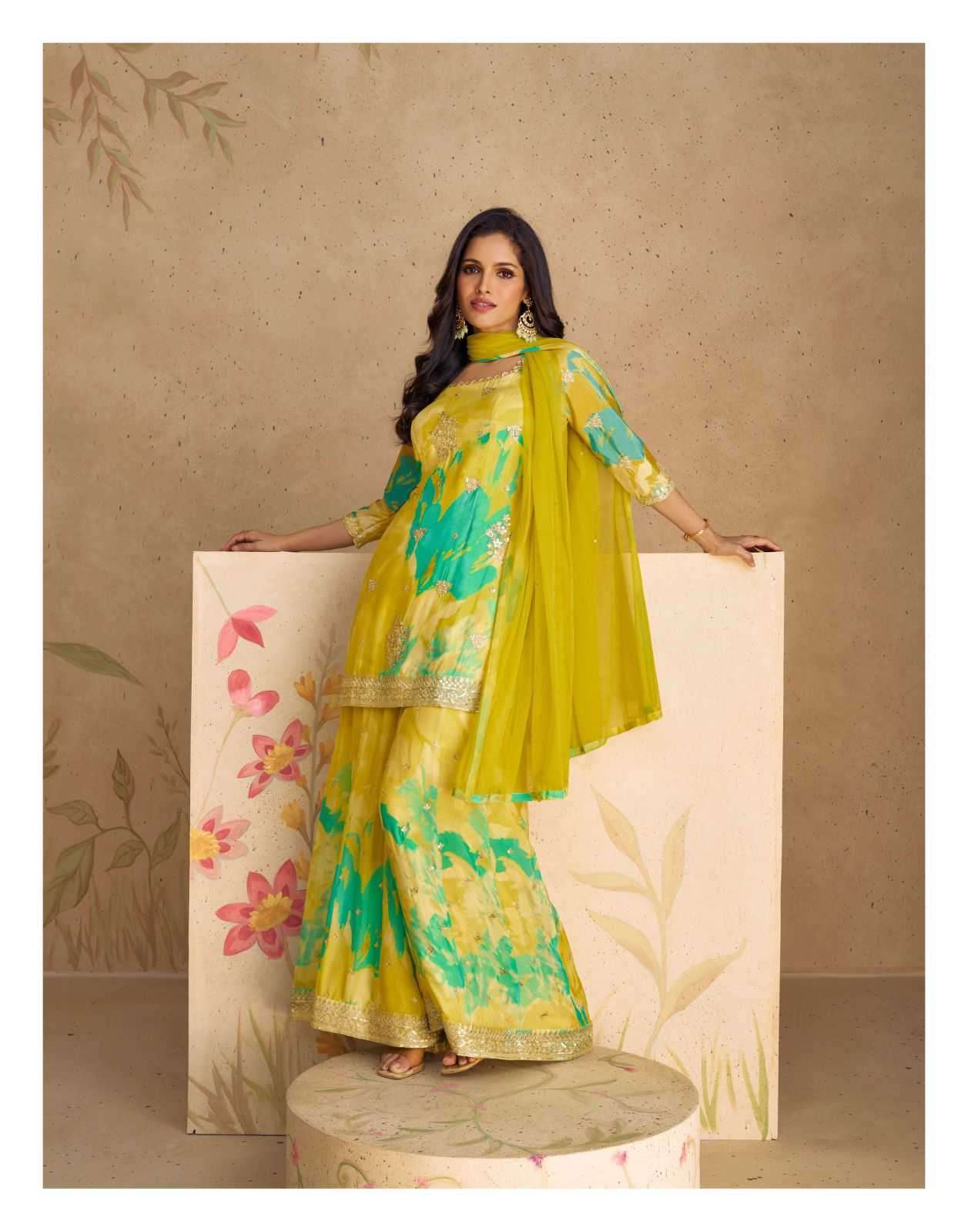 Sayuri presents Sangam chinon silk embroidery and prints work 3 pice readymade dress catalog 