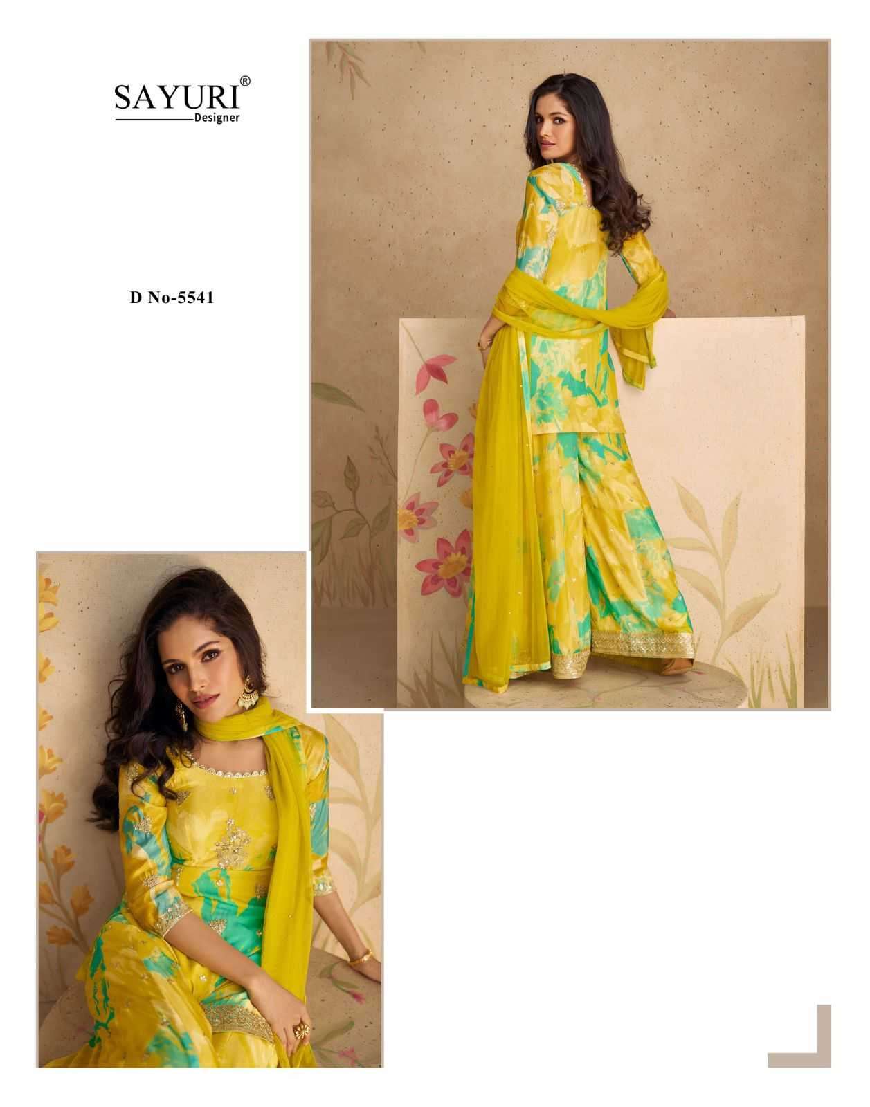 Sayuri presents Sangam chinon silk embroidery and prints work 3 pice readymade dress catalog 