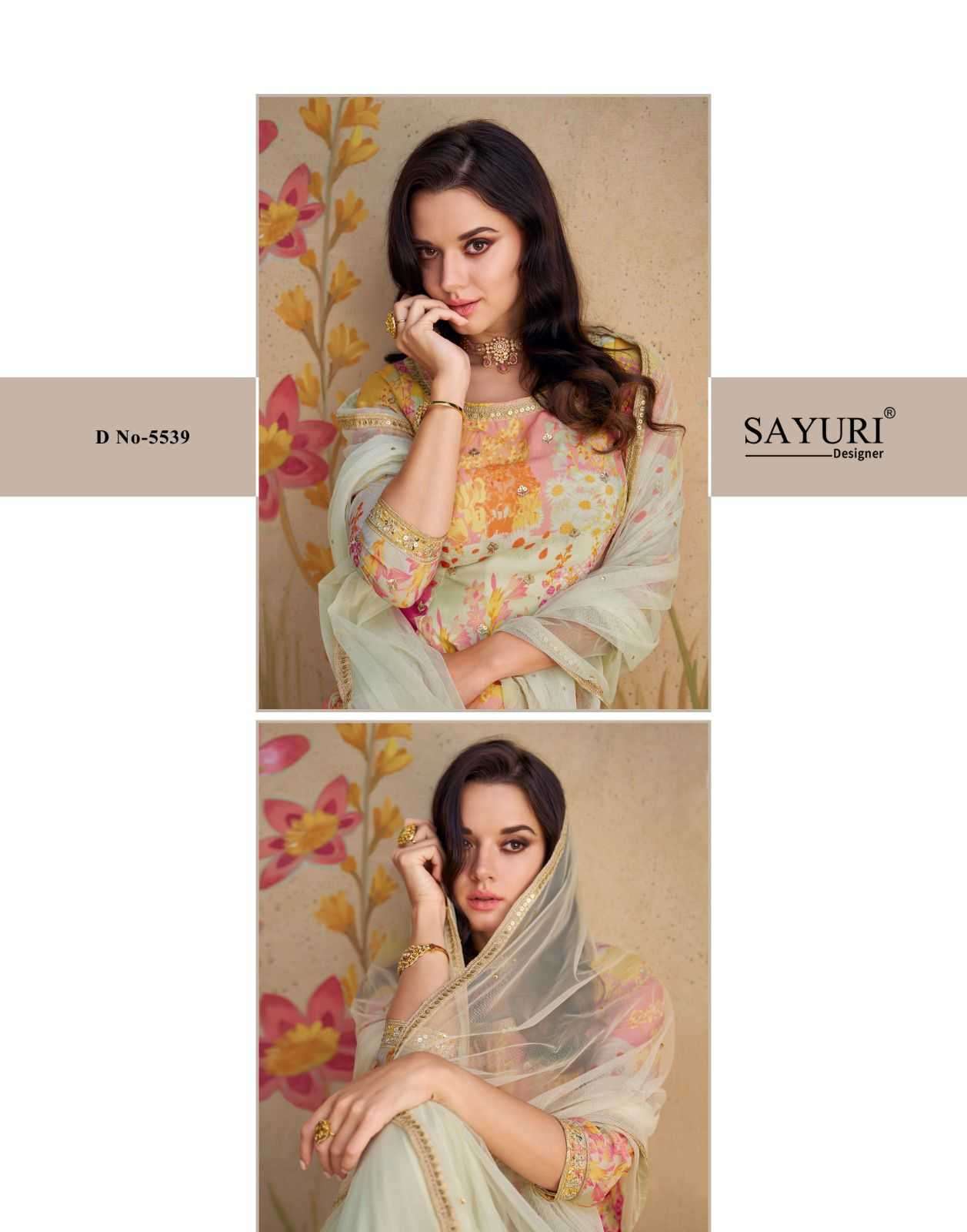 Sayuri presents Sangam chinon silk embroidery and prints work 3 pice readymade dress catalog 