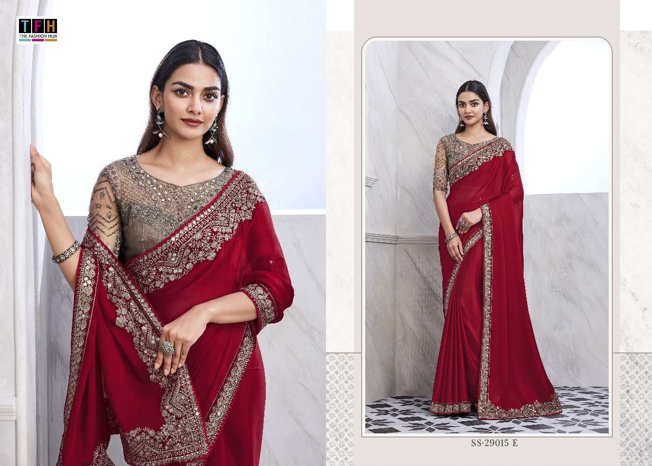 TFH PRESENTS SILVER SCREEN HIT DESIGN 29015 EXCLUSIVE DESIGNER PARTY WEAR SAREES CATALOG WHOLESALER AND EXPORTER IN SURAT