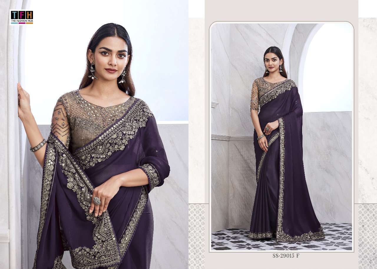 TFH PRESENTS SILVER SCREEN HIT DESIGN 29015 EXCLUSIVE DESIGNER PARTY WEAR SAREES CATALOG WHOLESALER AND EXPORTER IN SURAT