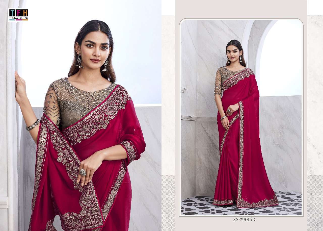 TFH PRESENTS SILVER SCREEN HIT DESIGN 29015 EXCLUSIVE DESIGNER PARTY WEAR SAREES CATALOG WHOLESALER AND EXPORTER IN SURAT