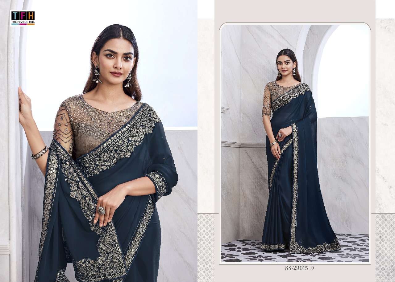 TFH PRESENTS SILVER SCREEN HIT DESIGN 29015 EXCLUSIVE DESIGNER PARTY WEAR SAREES CATALOG WHOLESALER AND EXPORTER IN SURAT