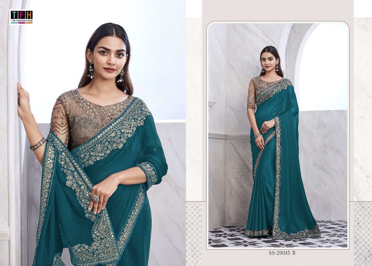 TFH PRESENTS SILVER SCREEN HIT DESIGN 29015 EXCLUSIVE DESIGNER PARTY WEAR SAREES CATALOG WHOLESALER AND EXPORTER IN SURAT