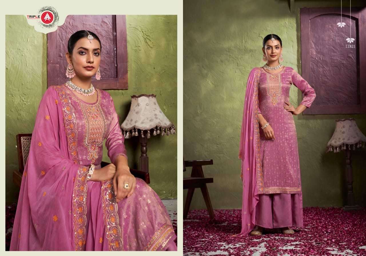 TRIPLE A PRESENTS VIHA SIMAR TISUE ATTRACTIVE DESIGN MINAKARI WORK DRESS MATERIAL CATALOG WHOLESALER AND EXPORTER IN SURAT