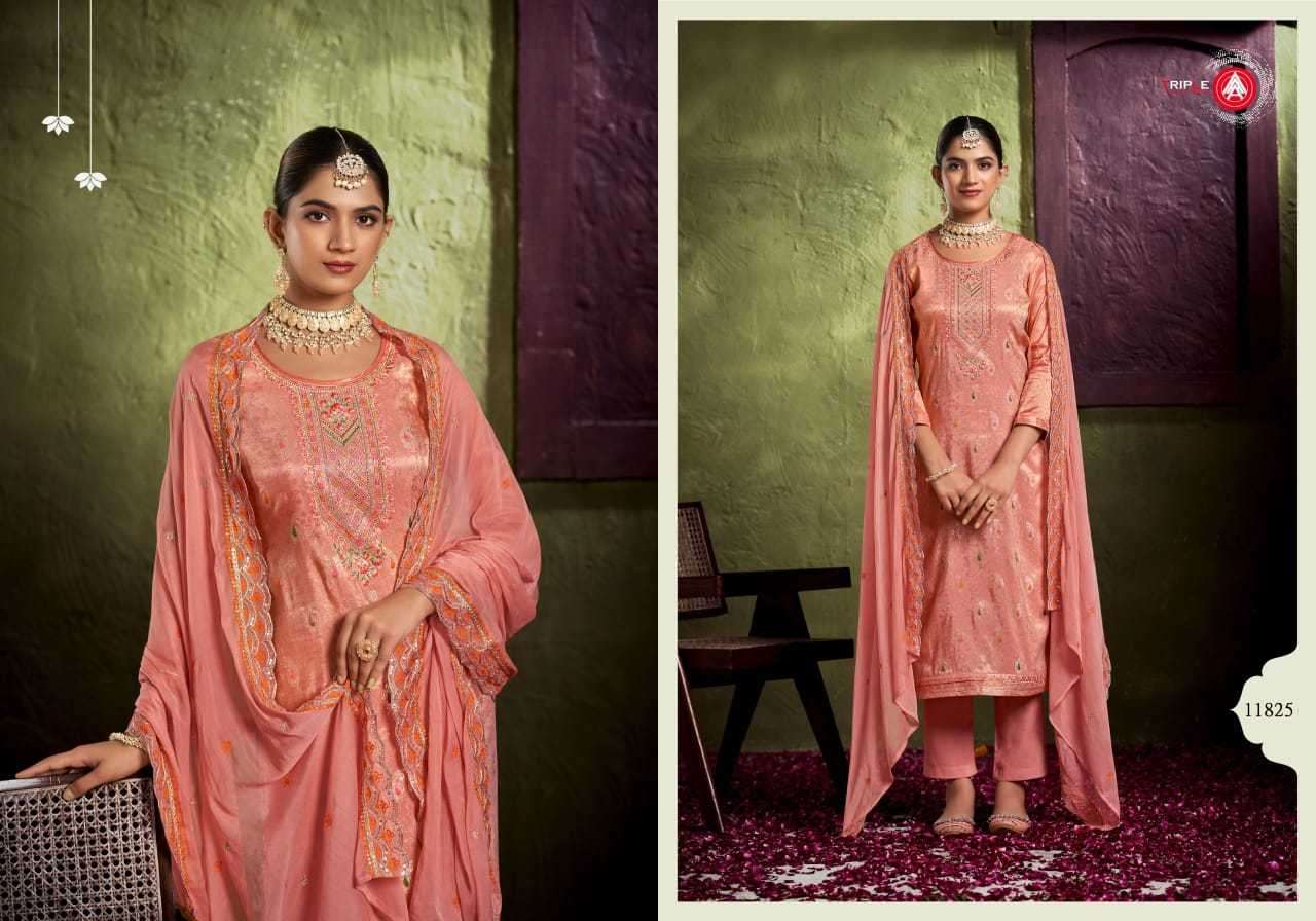 TRIPLE A PRESENTS VIHA SIMAR TISUE ATTRACTIVE DESIGN MINAKARI WORK DRESS MATERIAL CATALOG WHOLESALER AND EXPORTER IN SURAT