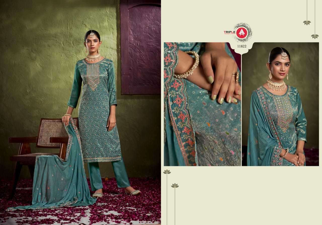TRIPLE A PRESENTS VIHA SIMAR TISUE ATTRACTIVE DESIGN MINAKARI WORK DRESS MATERIAL CATALOG WHOLESALER AND EXPORTER IN SURAT
