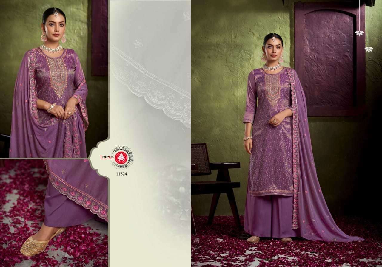 TRIPLE A PRESENTS VIHA SIMAR TISUE ATTRACTIVE DESIGN MINAKARI WORK DRESS MATERIAL CATALOG WHOLESALER AND EXPORTER IN SURAT