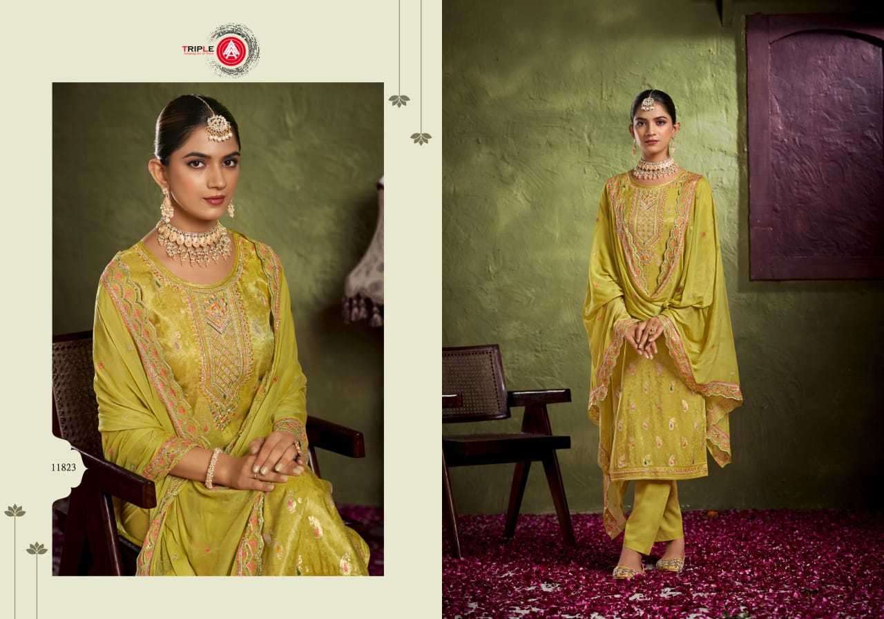 TRIPLE A PRESENTS VIHA SIMAR TISUE ATTRACTIVE DESIGN MINAKARI WORK DRESS MATERIAL CATALOG WHOLESALER AND EXPORTER IN SURAT