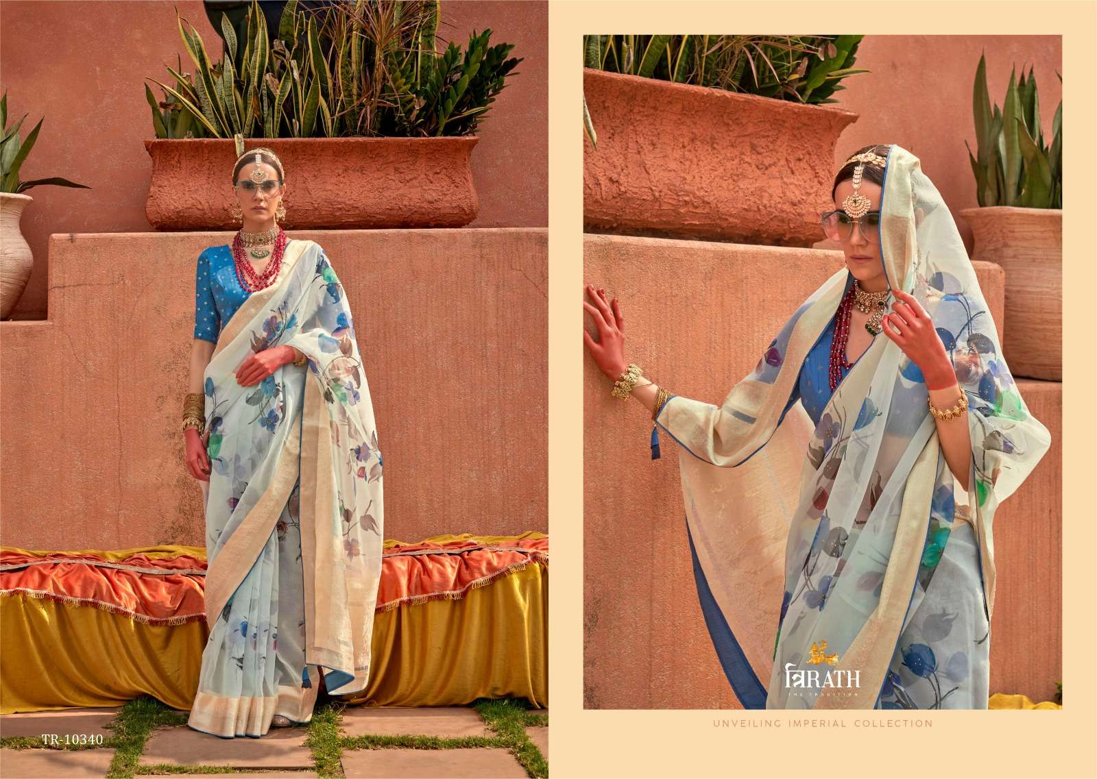 TRIRATH PRESENT GEETANJALI SERIES FUNCTION WEAR UNIQUE ORGANZASILK SAREES CATALOG WHOLESALER AND EXPORTER IN SURAT 