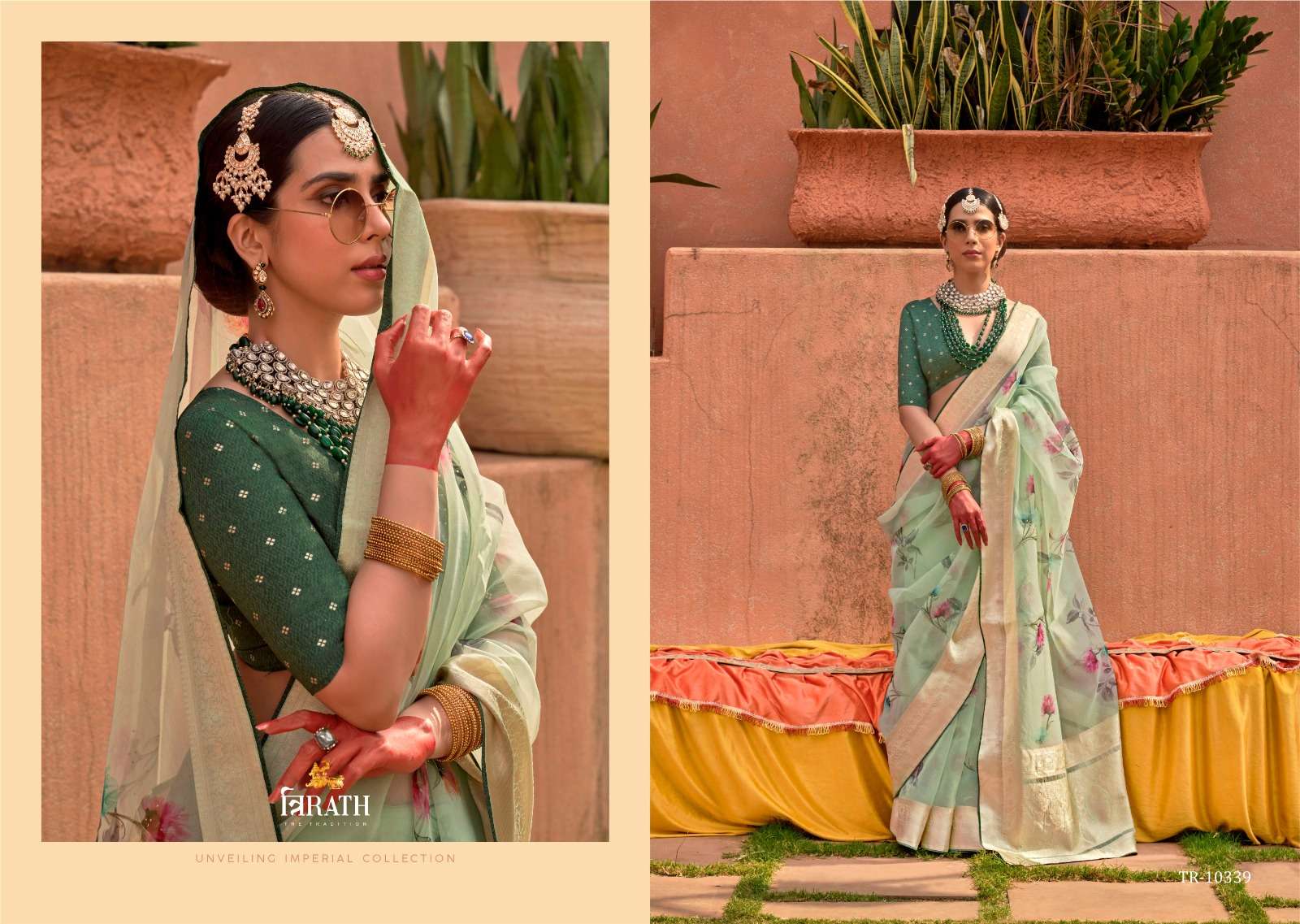 TRIRATH PRESENT GEETANJALI SERIES FUNCTION WEAR UNIQUE ORGANZASILK SAREES CATALOG WHOLESALER AND EXPORTER IN SURAT 