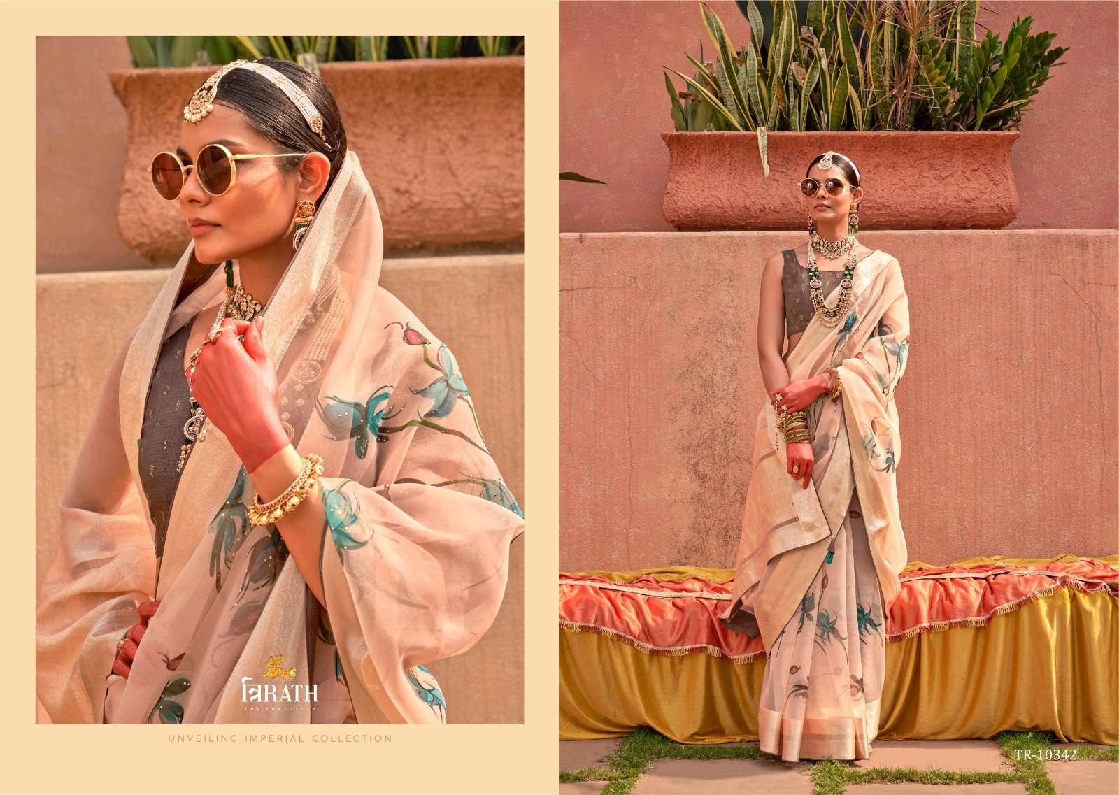 TRIRATH PRESENT GEETANJALI SERIES FUNCTION WEAR UNIQUE ORGANZASILK SAREES CATALOG WHOLESALER AND EXPORTER IN SURAT 