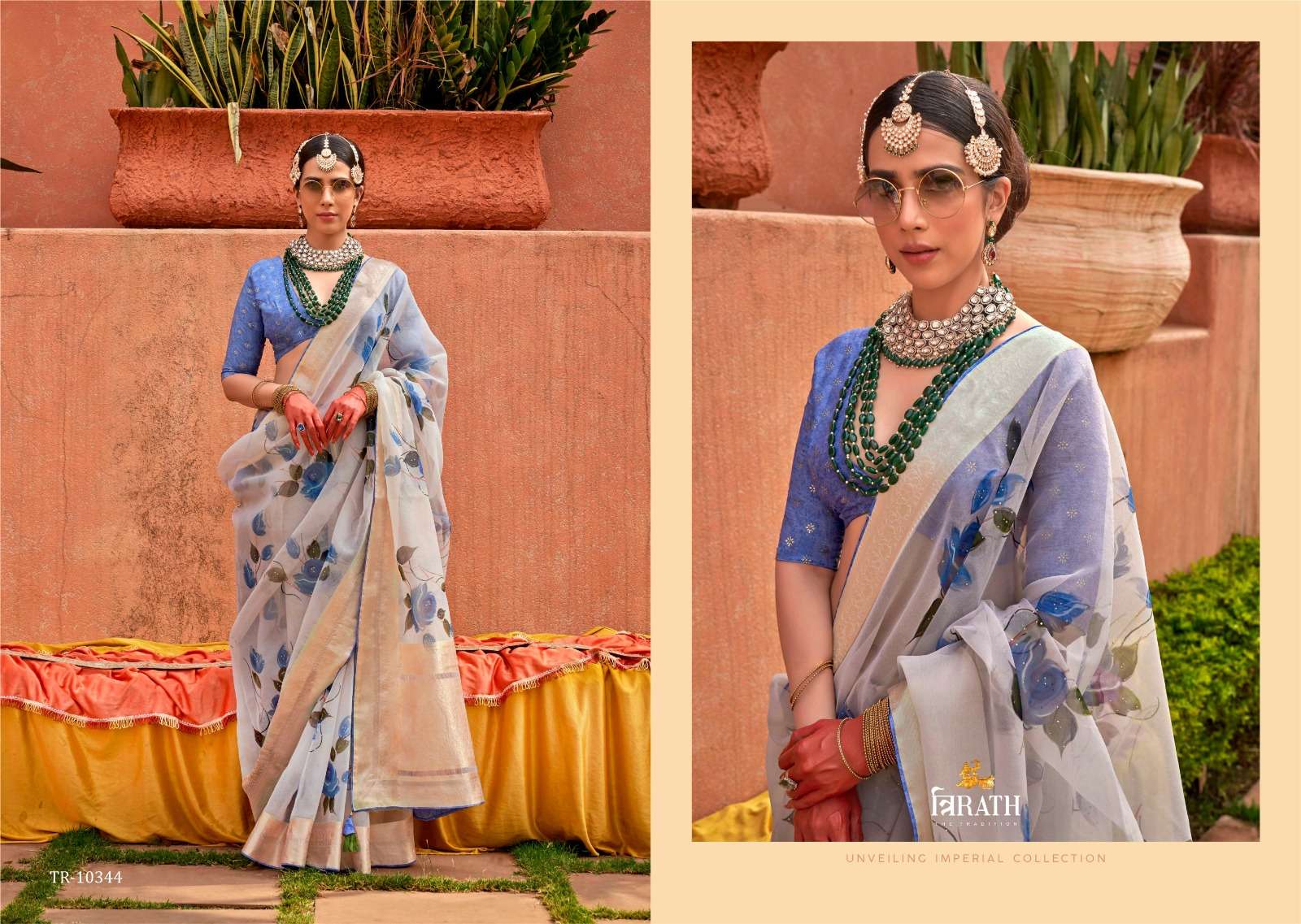 TRIRATH PRESENT GEETANJALI SERIES FUNCTION WEAR UNIQUE ORGANZASILK SAREES CATALOG WHOLESALER AND EXPORTER IN SURAT 