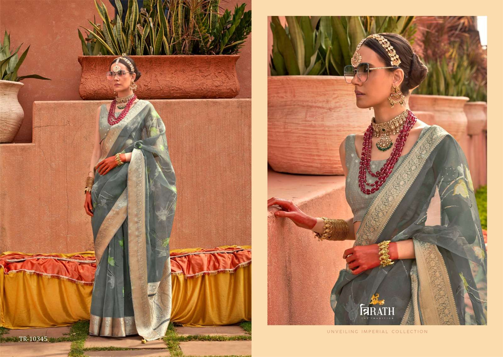 TRIRATH PRESENT GEETANJALI SERIES FUNCTION WEAR UNIQUE ORGANZASILK SAREES CATALOG WHOLESALER AND EXPORTER IN SURAT 