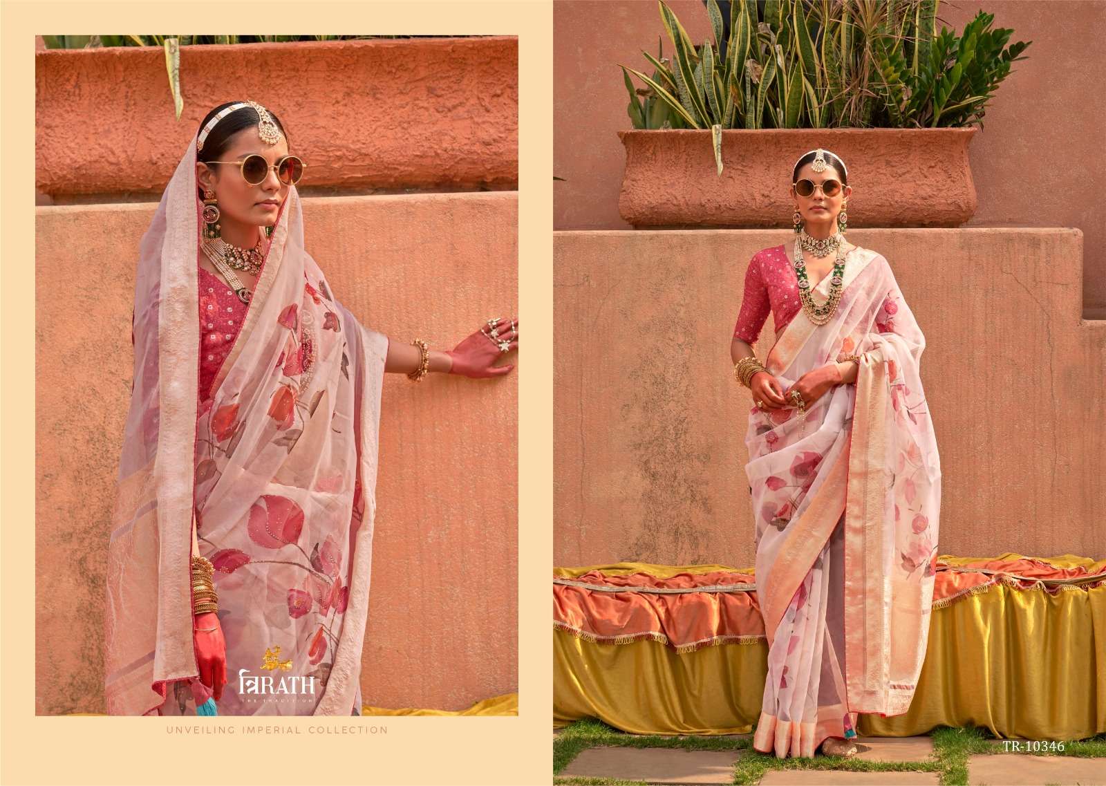 TRIRATH PRESENT GEETANJALI SERIES FUNCTION WEAR UNIQUE ORGANZASILK SAREES CATALOG WHOLESALER AND EXPORTER IN SURAT 