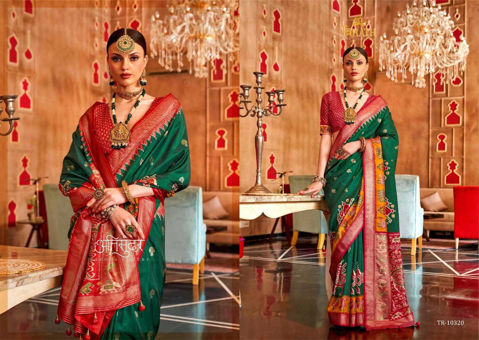 TRIRATH PRESENT HASTPATOLA DESIGNER WEDDING WEAR PATOLA SAREES CATALOG WHOLESALER AND EXPORTER IN SURAT  