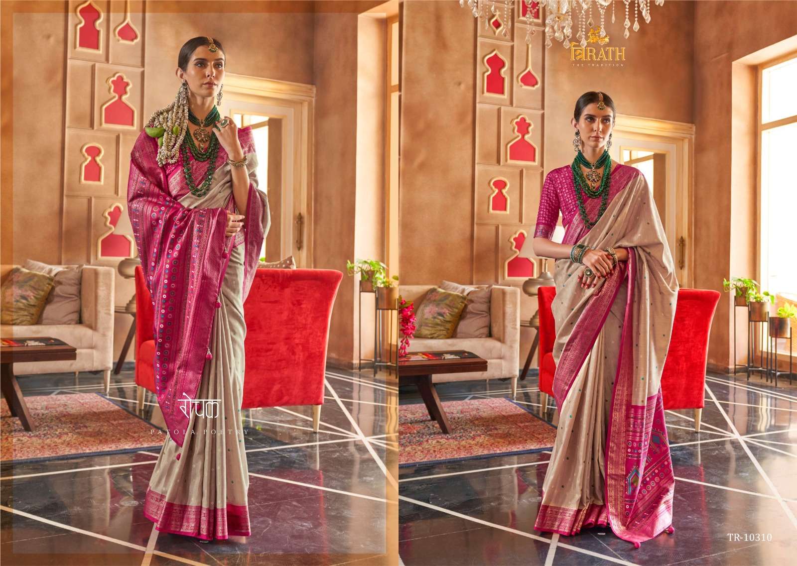 TRIRATH PRESENT HASTPATOLA DESIGNER WEDDING WEAR PATOLA SAREES CATALOG WHOLESALER AND EXPORTER IN SURAT  