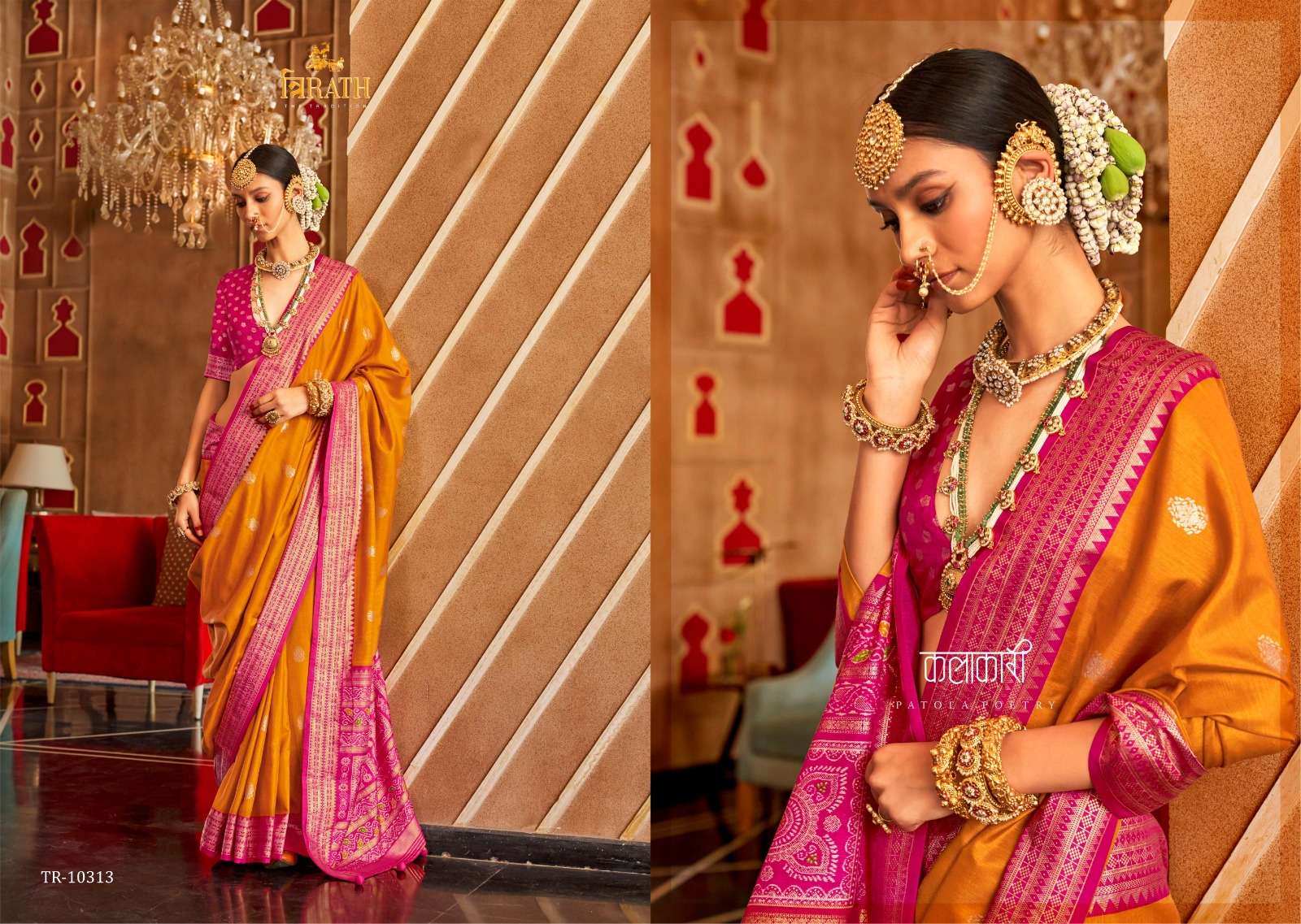 TRIRATH PRESENT HASTPATOLA DESIGNER WEDDING WEAR PATOLA SAREES CATALOG WHOLESALER AND EXPORTER IN SURAT  