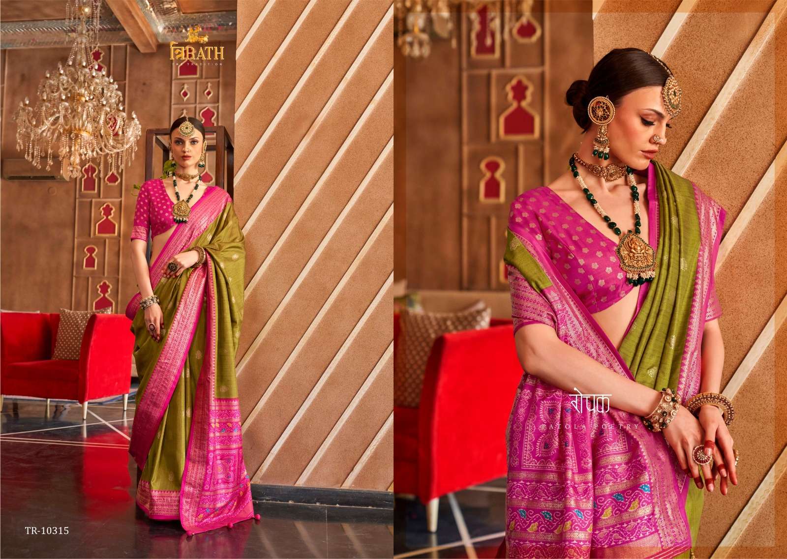 TRIRATH PRESENT HASTPATOLA DESIGNER WEDDING WEAR PATOLA SAREES CATALOG WHOLESALER AND EXPORTER IN SURAT  