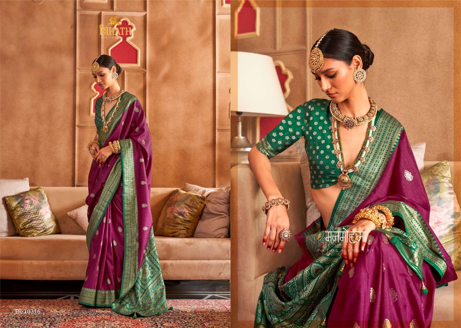 TRIRATH PRESENT HASTPATOLA DESIGNER WEDDING WEAR PATOLA SAREES CATALOG WHOLESALER AND EXPORTER IN SURAT  