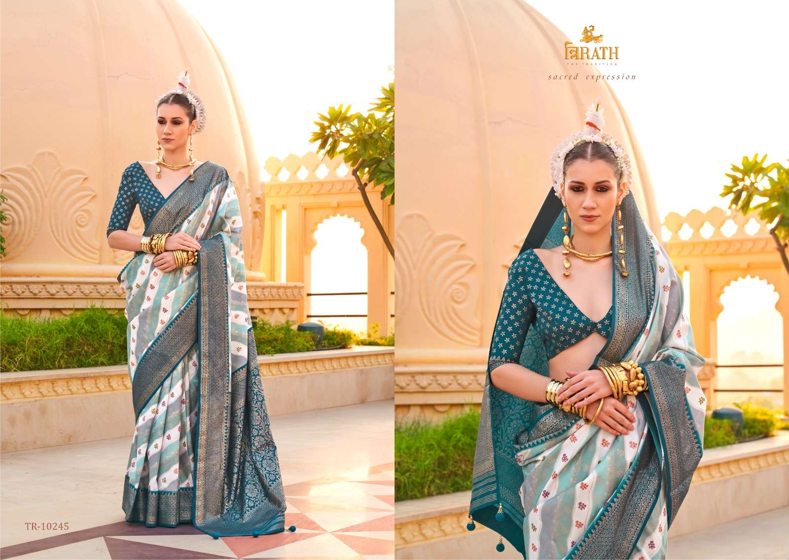 TRIRATH PRESENT PRATHA DESIGNER WEDDING WEAR SAREES CATALOG WHOLESALER AND EXPORTER IN SURAT  