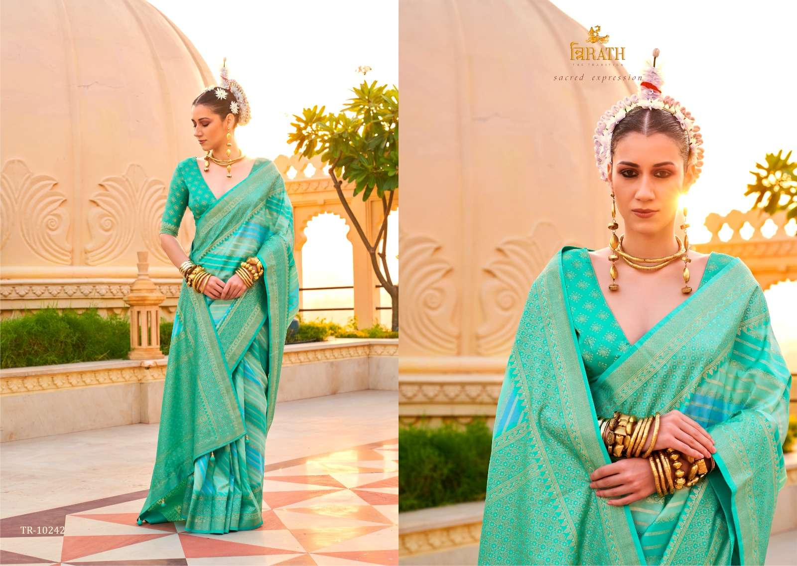 TRIRATH PRESENT PRATHA DESIGNER WEDDING WEAR SAREES CATALOG WHOLESALER AND EXPORTER IN SURAT  