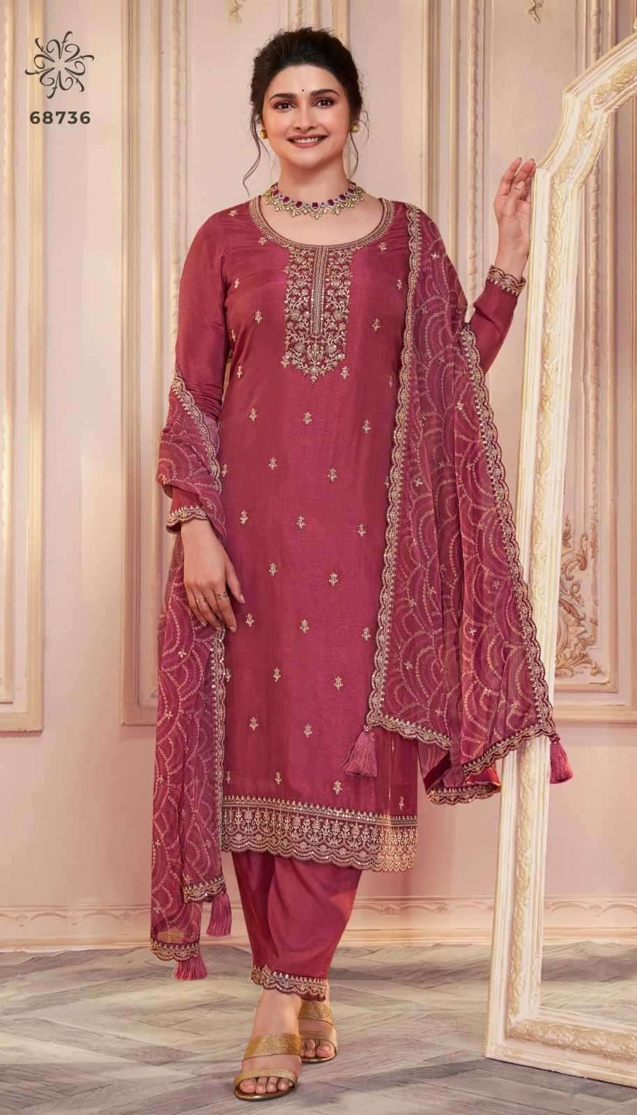 VINAY PRESENTS SAANJH EMBROIDERED SILK GEORGETTE ELEGENCE STYLE DRESS MATERIAL CATALOG WHOLESALER AND EXPORTER IN SURAT