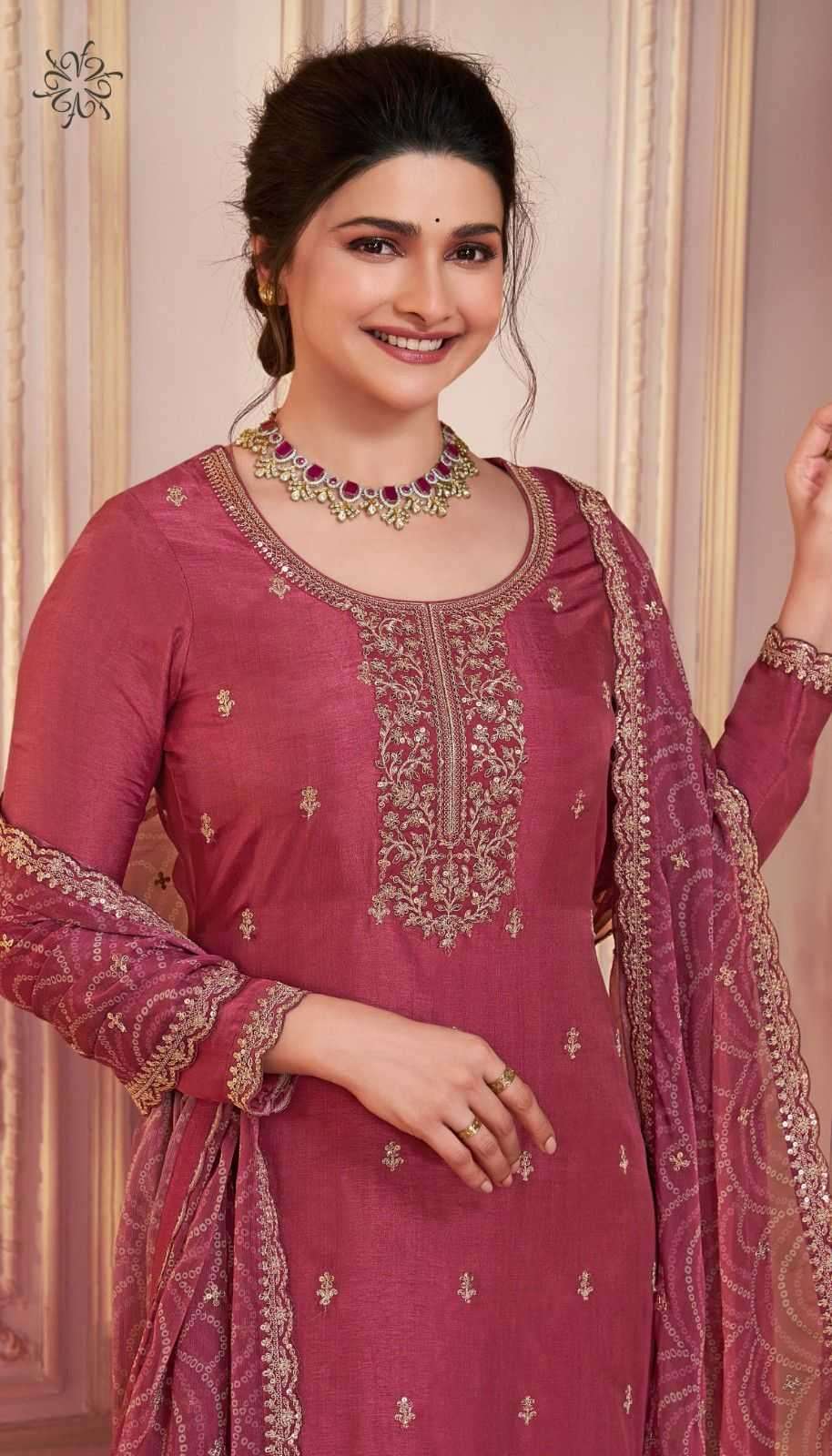 VINAY PRESENTS SAANJH EMBROIDERED SILK GEORGETTE ELEGENCE STYLE DRESS MATERIAL CATALOG WHOLESALER AND EXPORTER IN SURAT