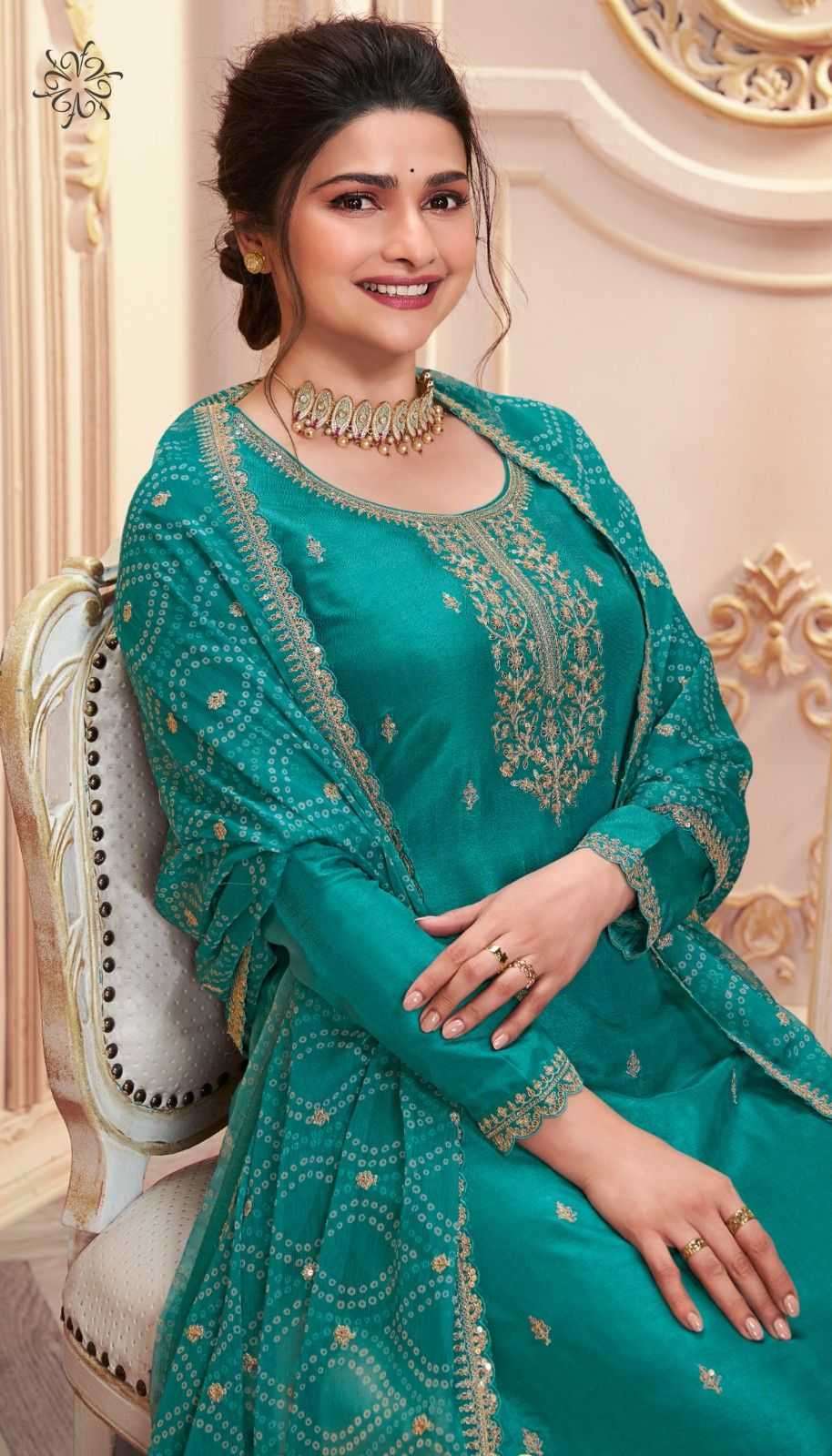 VINAY PRESENTS SAANJH EMBROIDERED SILK GEORGETTE ELEGENCE STYLE DRESS MATERIAL CATALOG WHOLESALER AND EXPORTER IN SURAT